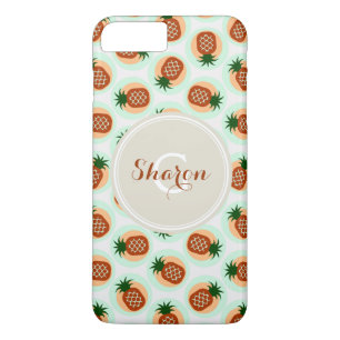 Retro brown and mint pineapple patterns monogram iPhone 8 plus/7 plus case
