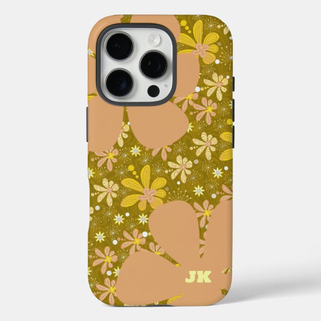 Retro Brown and Yellow Floral Monogram Case-Mate iPhone Case (Back)