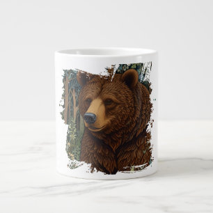Retro brown bear artwork boho woodland forest giant coffee mug