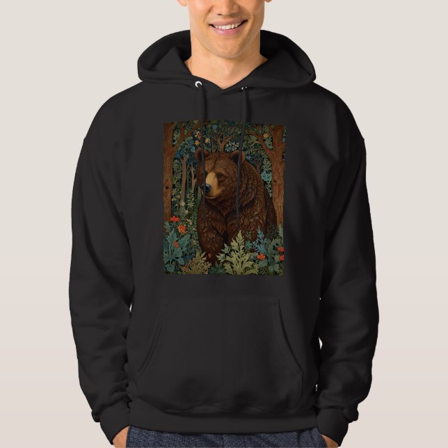 Retro brown bear artwork boho woodland forest hoodie (Front)