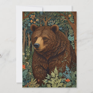 Retro brown bear artwork boho woodland forest invitation