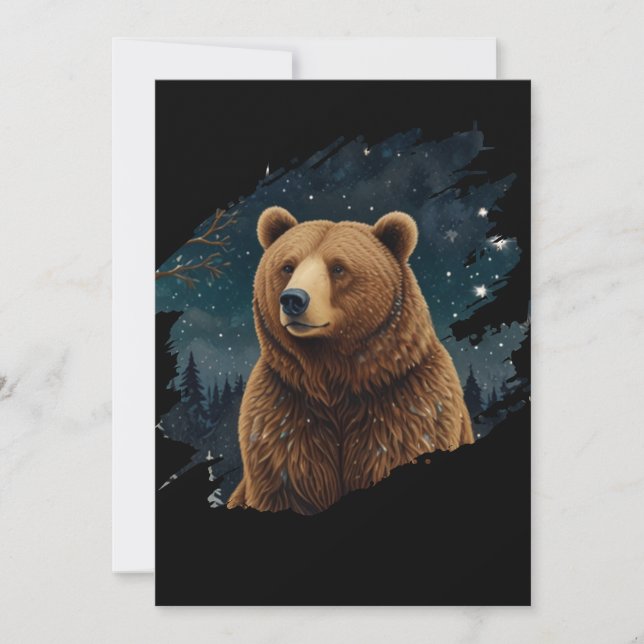 Retro brown bear midnight starry landscape invitation (Front)