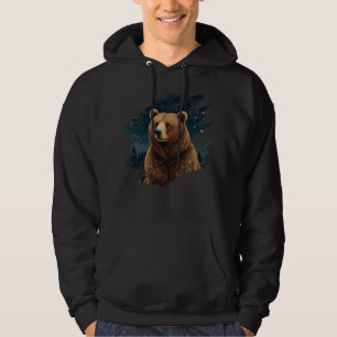 Retro brown bear midnight winter landscape hoodie