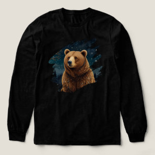Retro brown bear midnight winter landscape Tri-Blend shirt