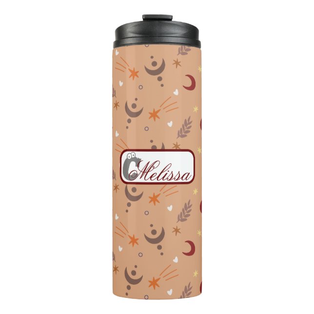 Retro Brown Boho Whimsical Pattern Personalized  Thermal Tumbler (Front)