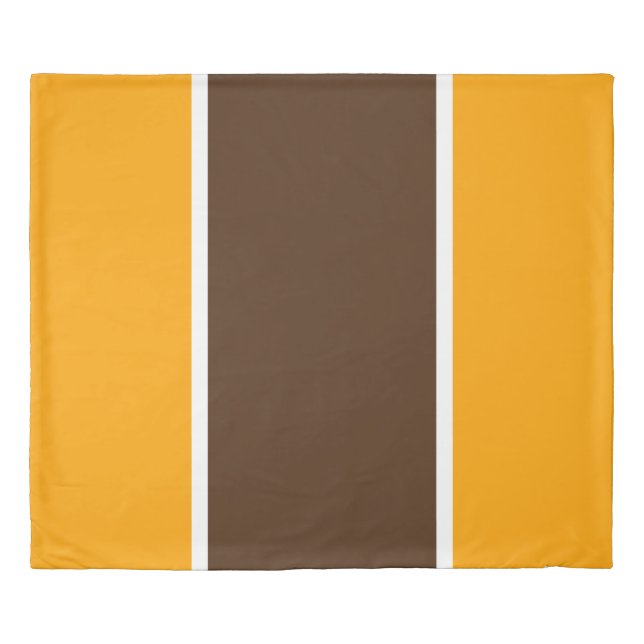 Retro Brown Bright Golden Yellow Vertical Stripes  Duvet Cover (Front)
