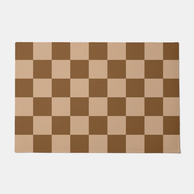 Retro Brown Checks Checkerboard Pattern  Doormat (Front)