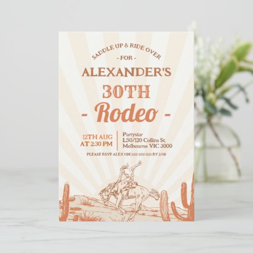 Retro Brown Cowboy Themed 30th Birthday Invitation