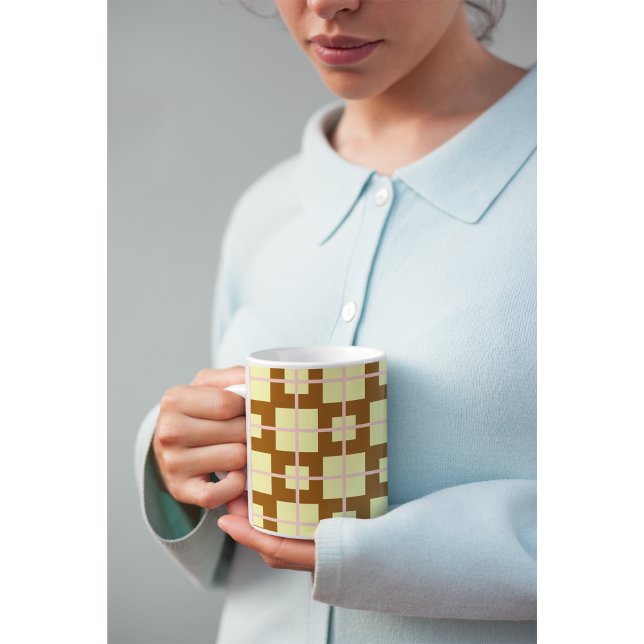 Retro Brown | Cream Checker Pattern Coffee Mug  (Creator Uploaded)