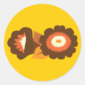 Retro Brown Flowers Classic Round Sticker