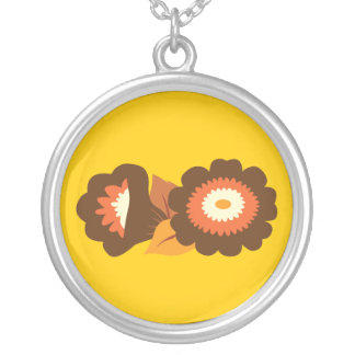 Retro Brown Flowers Silver Plated Necklace
