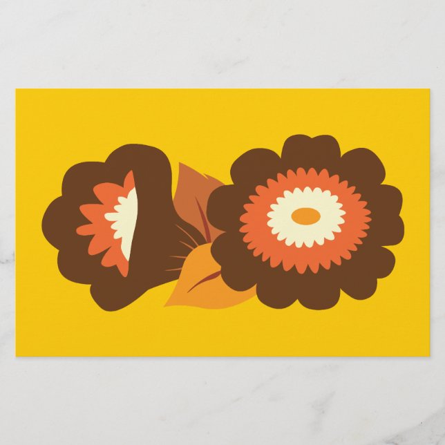 Retro Brown Flowers Stationery (Front)