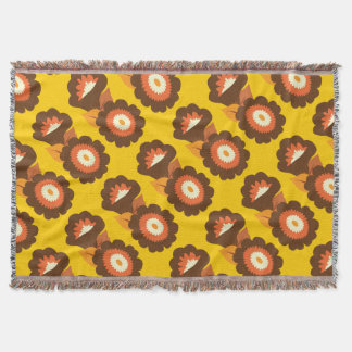 Retro Brown Flowers Throw Blanket