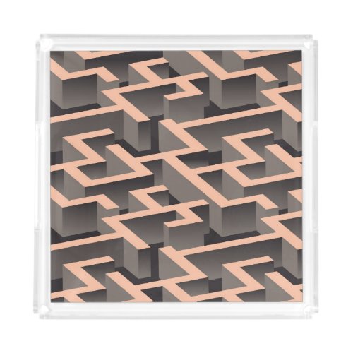 Retro brown graphic labyrinth pattern acrylic tray