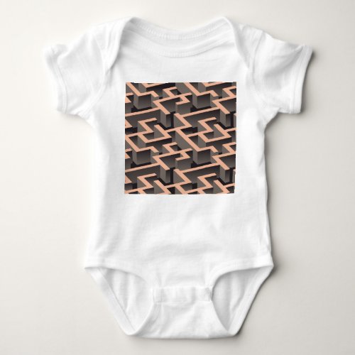 Retro brown graphic labyrinth pattern baby bodysuit