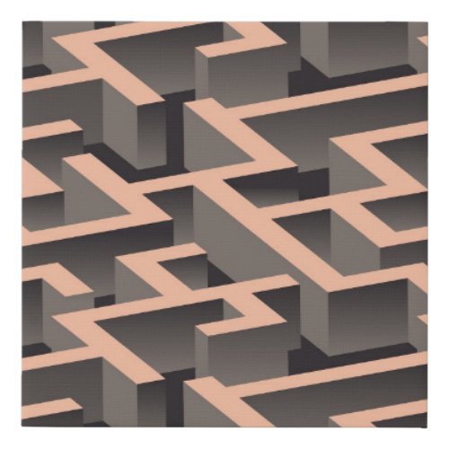 Retro brown graphic labyrinth pattern faux canvas print