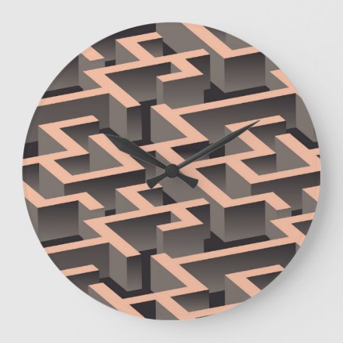 Retro brown graphic labyrinth pattern large clock