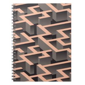 Retro brown graphic labyrinth pattern notebook