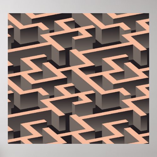 Retro brown graphic labyrinth pattern poster