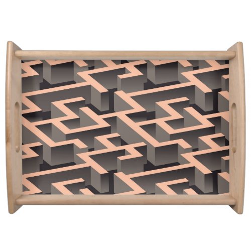 Retro brown graphic labyrinth pattern serving tray