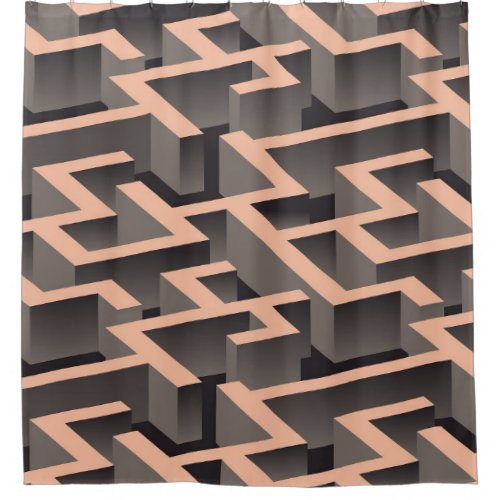 Retro brown graphic labyrinth pattern shower curtain