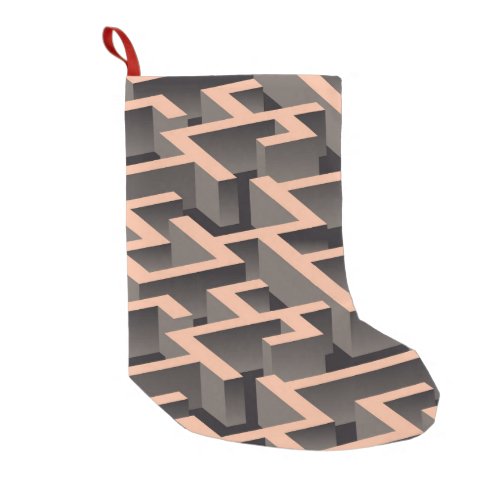 Retro brown graphic labyrinth pattern small christmas stocking