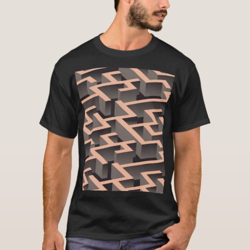 Retro brown graphic labyrinth pattern T_Shirt