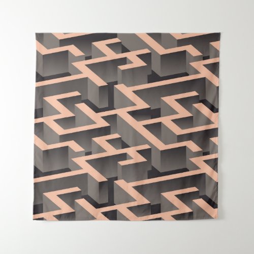 Retro brown graphic labyrinth pattern tapestry