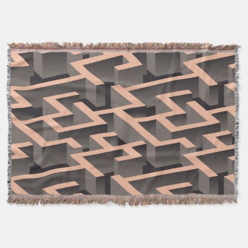 Retro brown graphic labyrinth pattern throw blanket