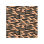 Retro brown graphic labyrinth pattern wood wall art
