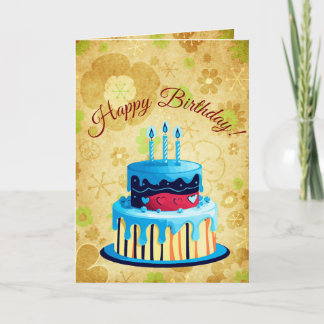 Retro Brown Green Mod Floral Birthday Card
