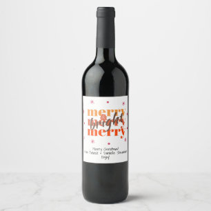 Retro Brown Merry and Bright Christmas Gift Tag Wine Label