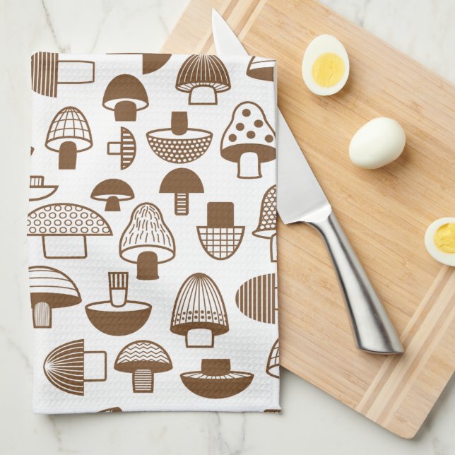 Retro Brown Mushroom Pattern Kitchen Towel (Quarter Fold)