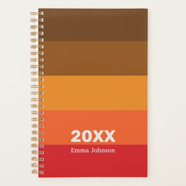 Retro Brown Orange Red Stripe 2026 Name Planner (Front)