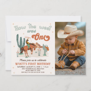 Retro Brown Photo How West Was One 1st Birthday Invitation