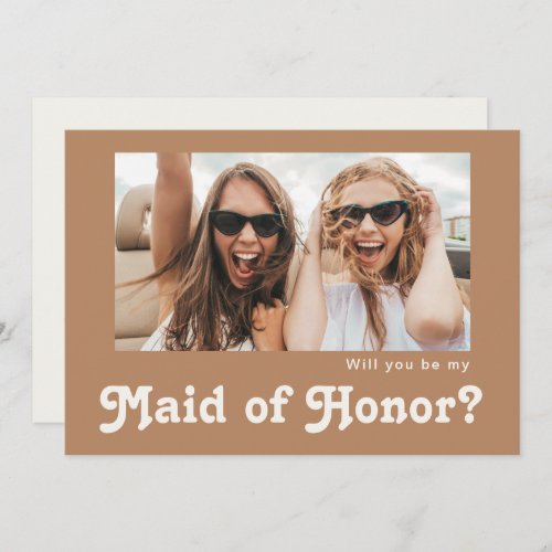 Retro Brown Photo Maid of Honor Proposal Card