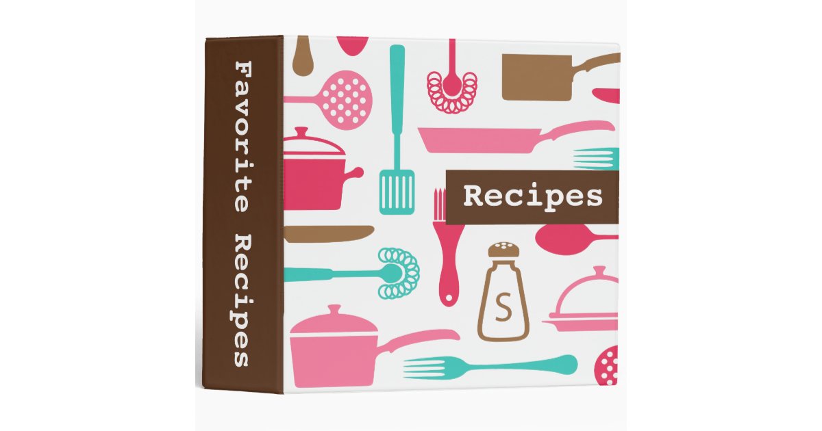 Retro brown pink aqua kitchen recipe organizer binder | Zazzle.com