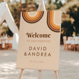 Retro Brown Rainbow Wedding Welcome Sign