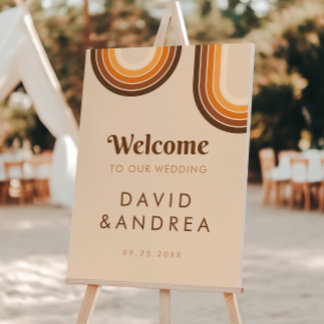 Retro Brown Rainbow Wedding Welcome Sign
