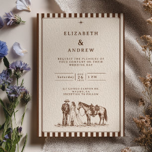 Retro Brown Striped Western Wedding Invitation