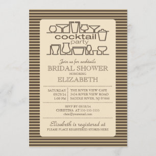Retro Brown Tan Cocktail Party Bridal shower Invitation