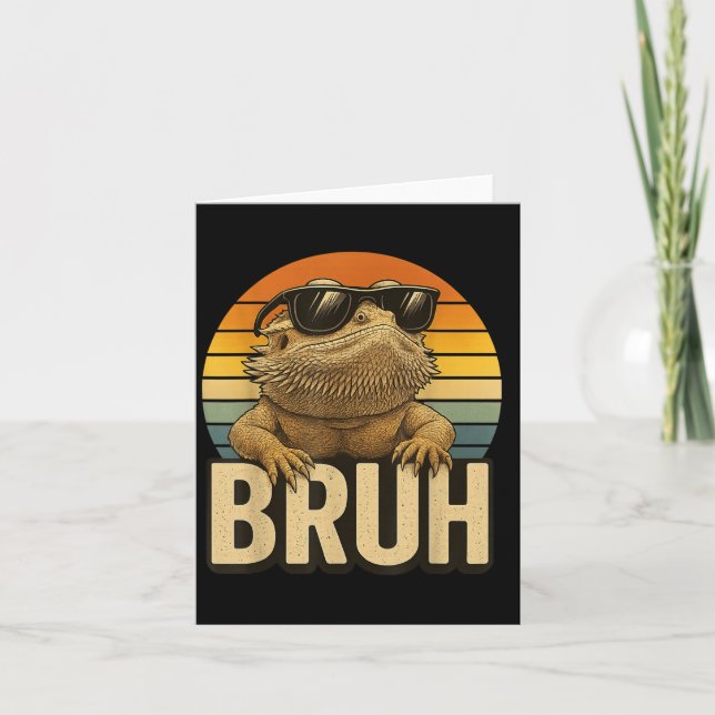 Retro Bruh Bearded Dragon Funny Lizard Vintage  Card (Front)