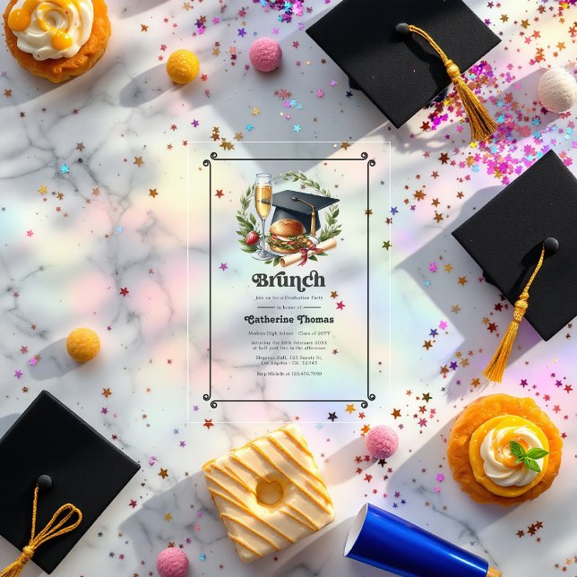 Retro Brunch Graduation Party Acrylic Invitations (Retro Brunch Graduation Party Acrylic Invitations)