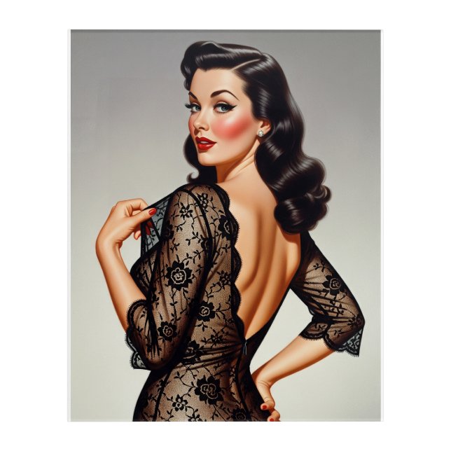 Retro Brunette Pin-up Girl 50's Glamour Style Acrylic Print (Front)