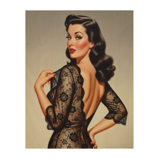 Retro Brunette Pin-up Girl 50's Glamour Style Wood Wall Art