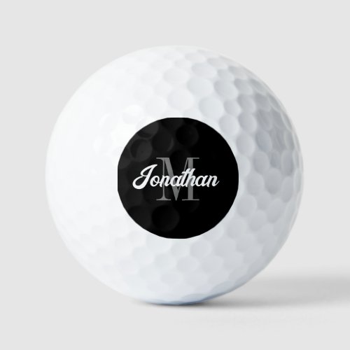 Retro Brush Script Black Gray White Monogram Golf Balls