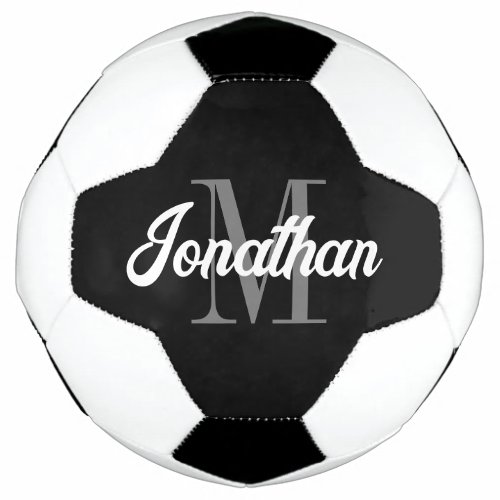 Retro Brush Script Black Gray White Monogram Soccer Ball