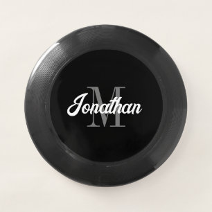 Retro Brush Script Black Gray White Monogram Wham-O Frisbee