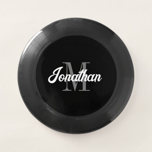 Retro Brush Script Black Gray White Monogram Wham_O Frisbee