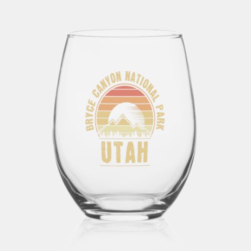 Retro Bryce Canyon National Park Utah Stemless Wine Glass